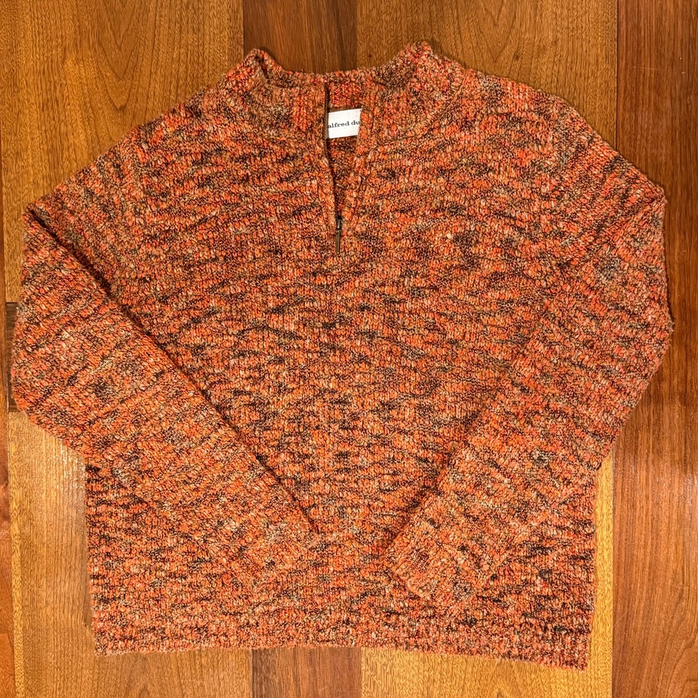 Alfred Dunner Women's Quarter Zip Sweater in Orange and Brown